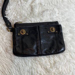 Marc Jacobs Black Pebbled Leather Wristlet Clutch Pouch Double Turn